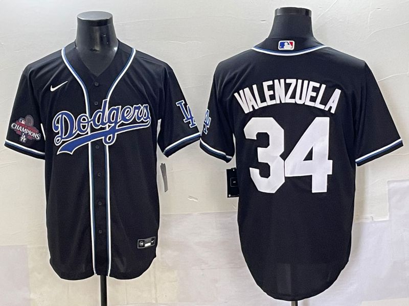 Men 2025 Los Angeles Dodgers #34 Valenzuela Black Three generations Fashion Nike MLB Jersey style 7046